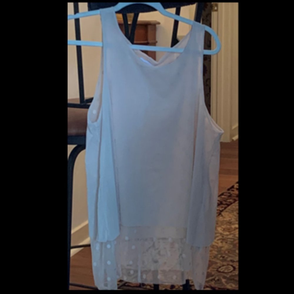 NY & Co White Sleeveless Blouse with Sheer Overlay & Lace Trim XL NWT